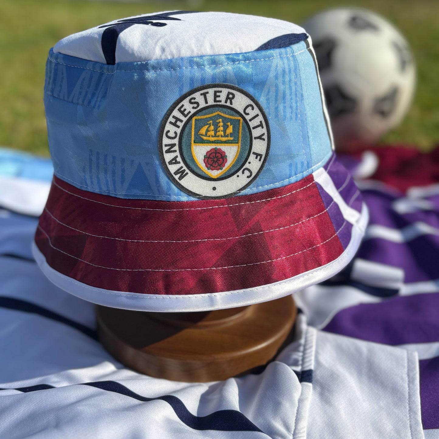 Oasis x Manchester City bucket hat (adult 62-63cm) - handmade from original shirts