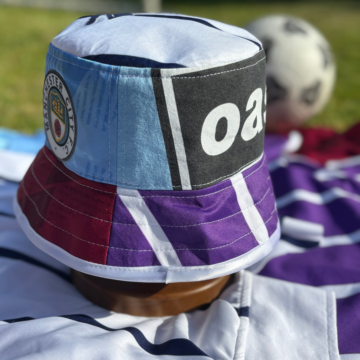 Oasis x Manchester City bucket hat (adult 62-63cm) - handmade from original shirts