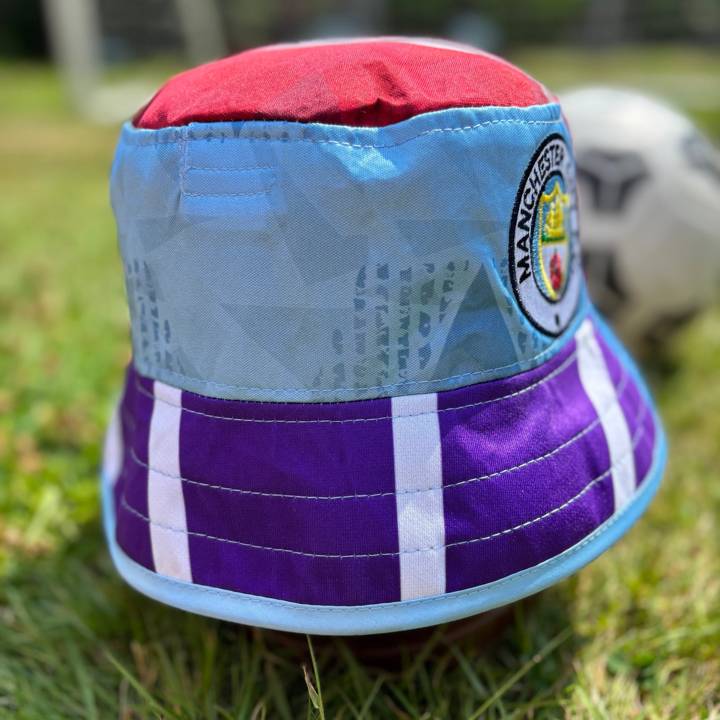 Oasis x Manchester City bucket hat (adult 62-63cm) - handmade from original shirts