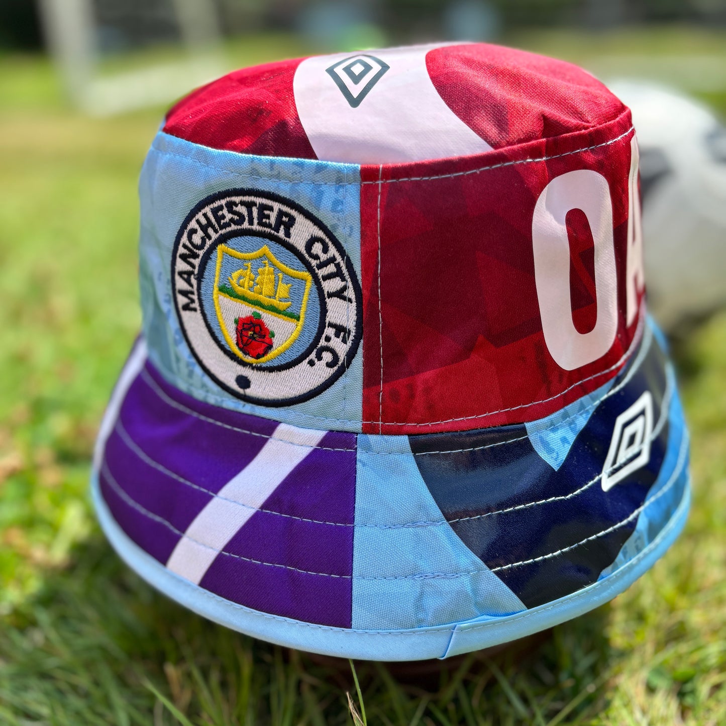 Oasis x Manchester City bucket hat (adult 62-63cm) - handmade from original shirts