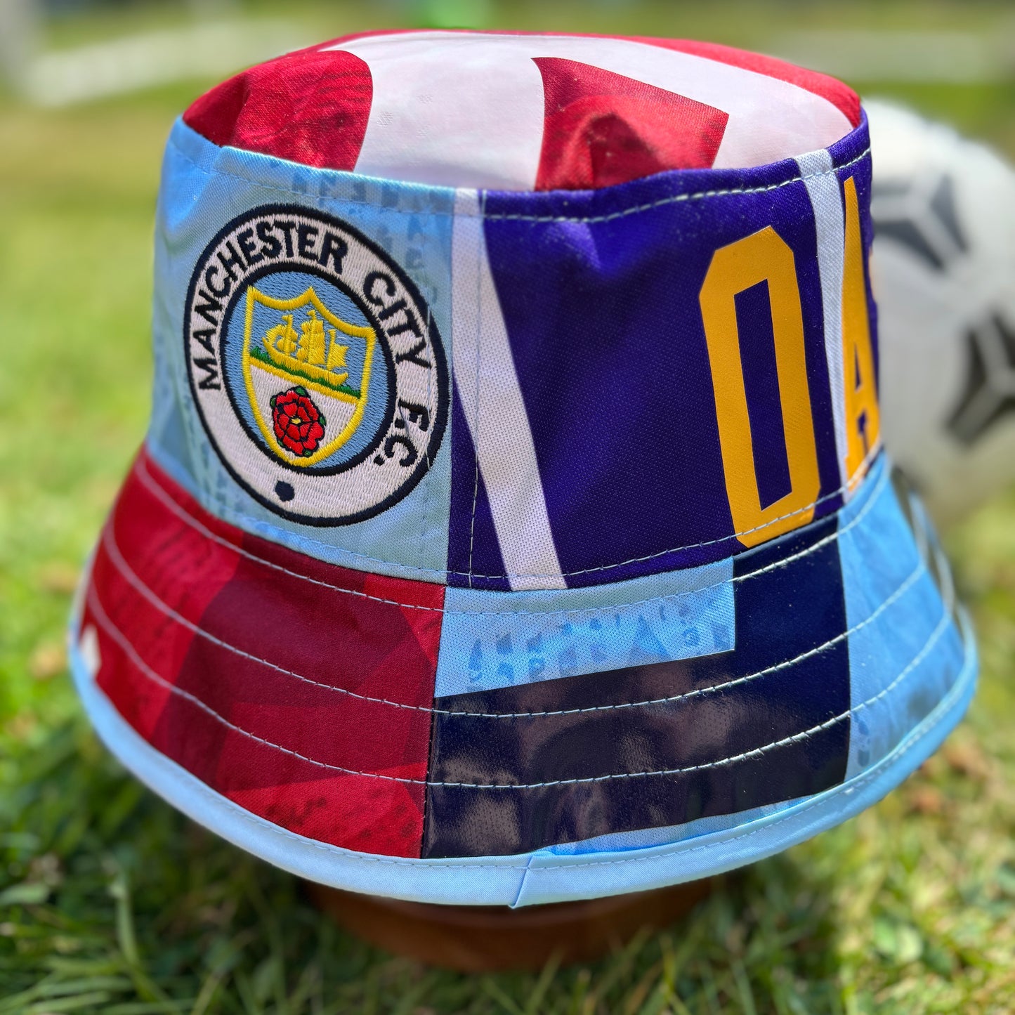 Oasis x Manchester City bucket hat (adult 62-63cm) - handmade from original shirts
