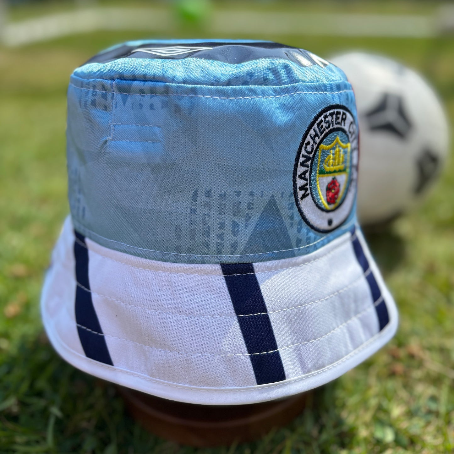 Oasis x Manchester City bucket hat (adult 62-63cm) - handmade from original shirts