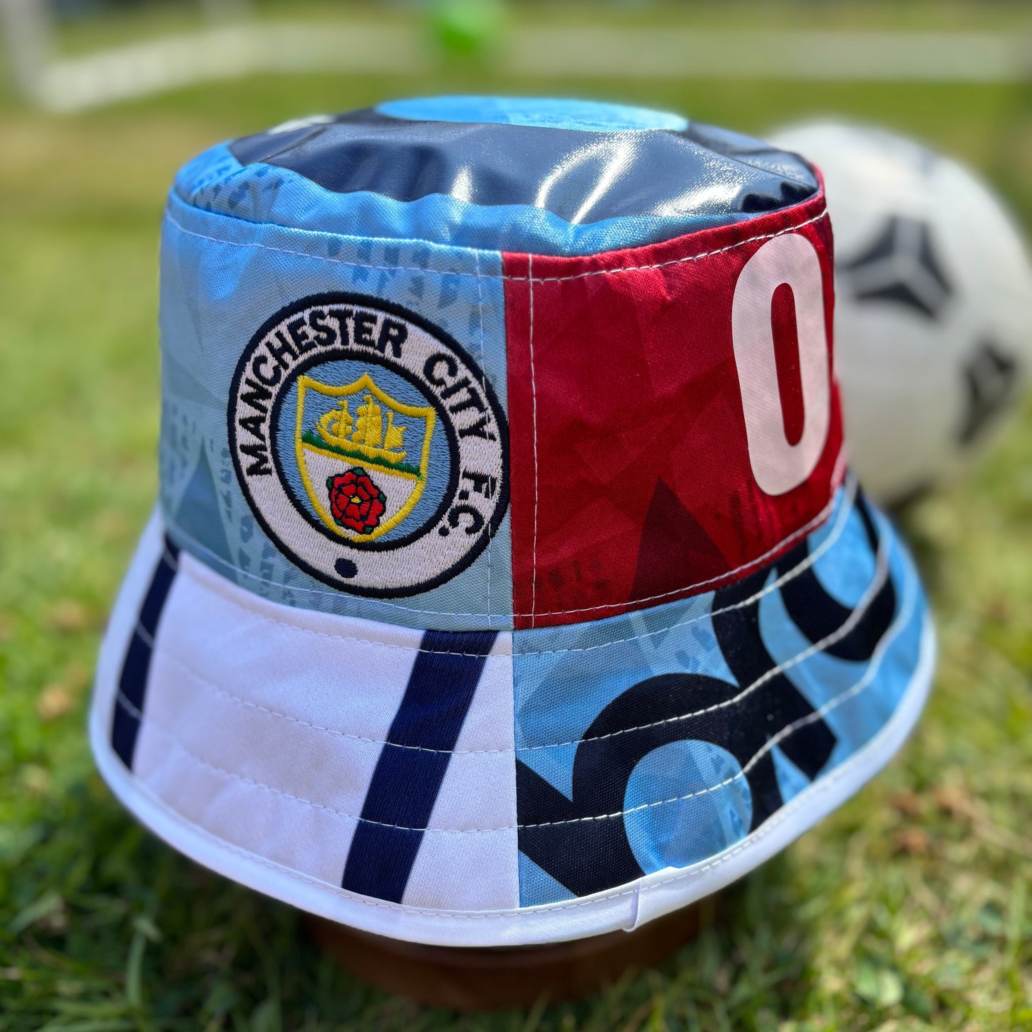 Oasis x Manchester City bucket hat (adult 62-63cm) - handmade from original shirts